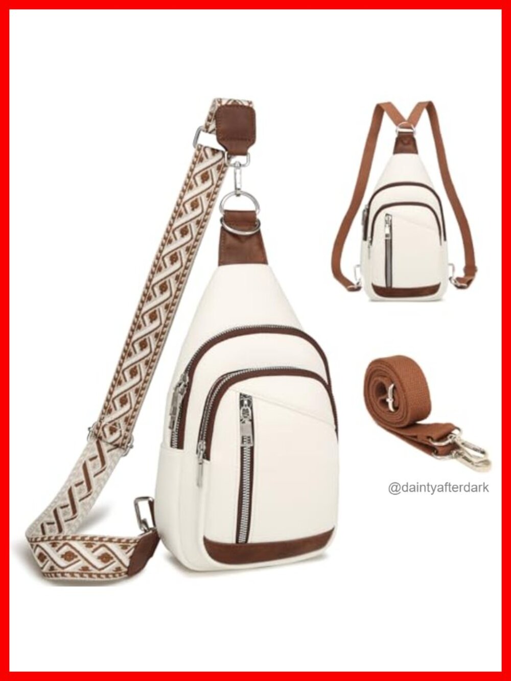 Faux Leather Crossbody Sling Bag with 2 Adjustable Detachable Straps